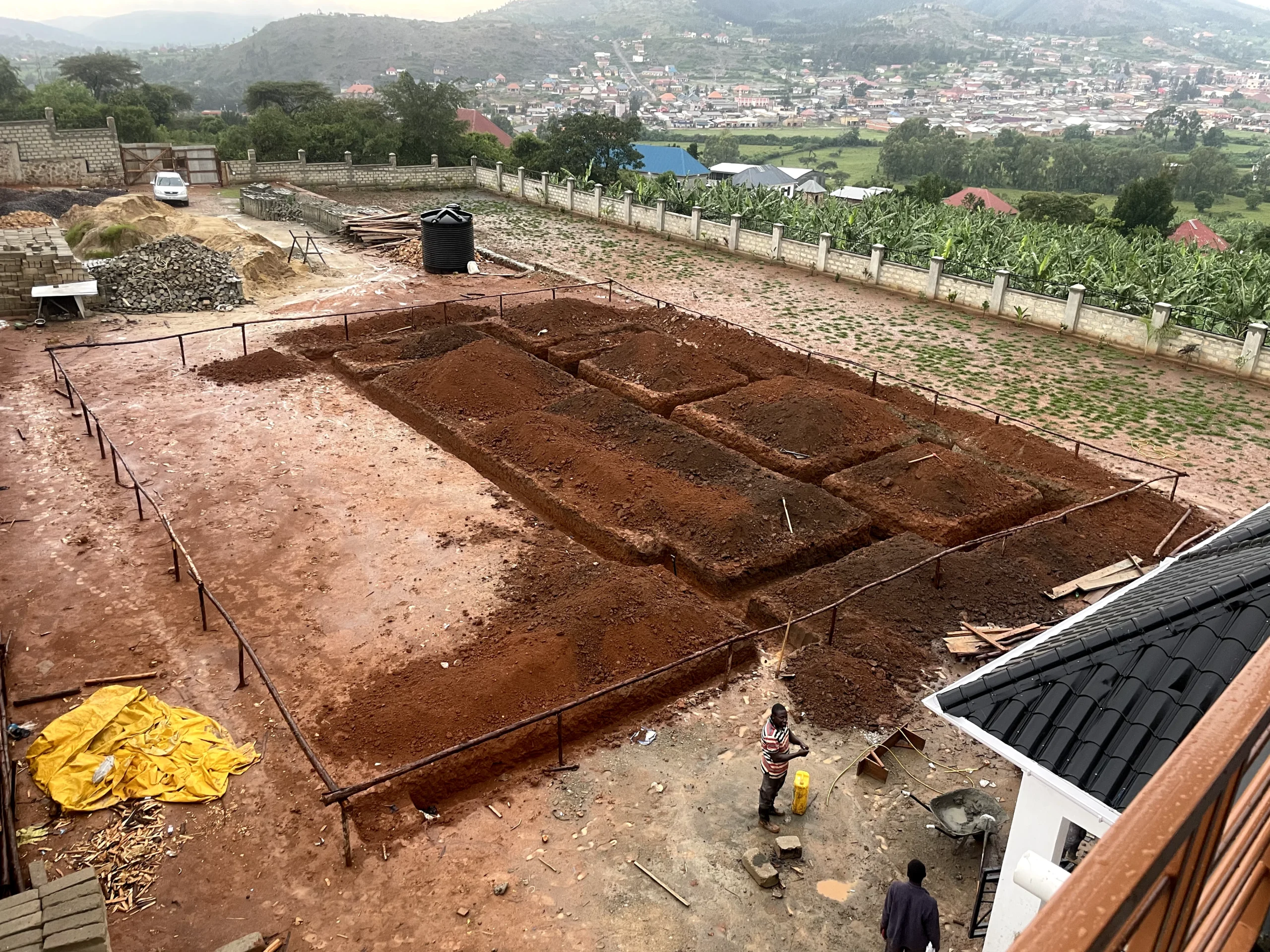 Excavator operating on an active construction site